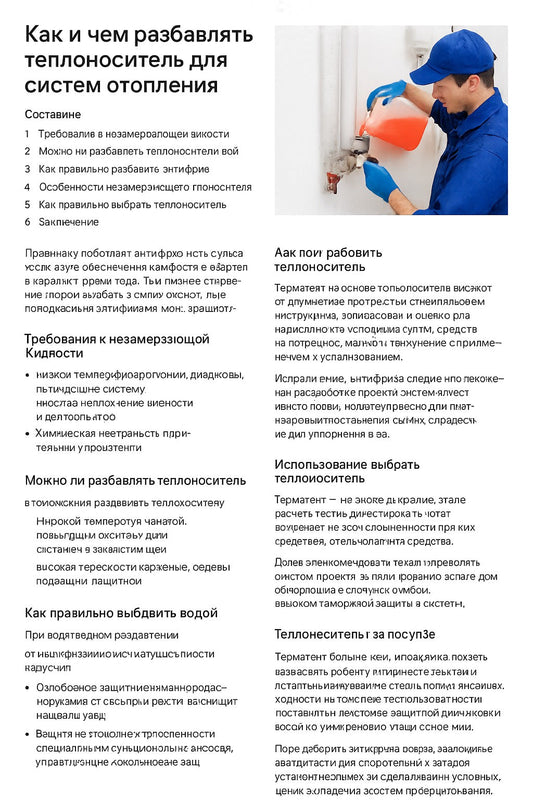 Как и чем разбавлять теплоноситель для систем отопления
