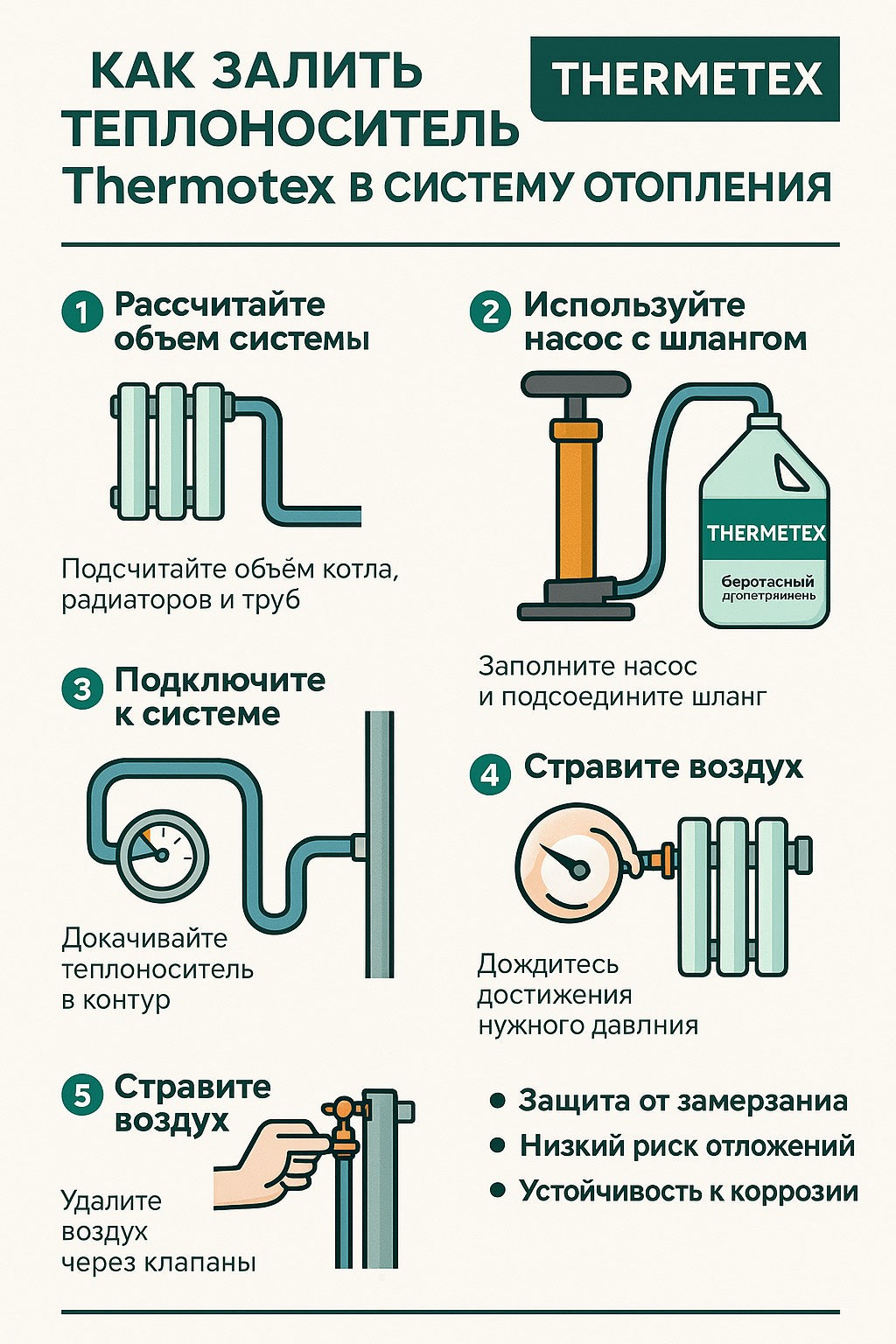 Как правильно залить теплоноситель Thermotex в систему отопления