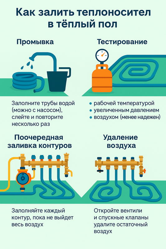 Как правильно залить теплоноситель в систему тёплого пола
