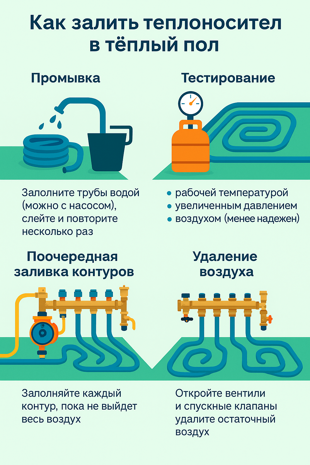 Как правильно залить теплоноситель в систему тёплого пола